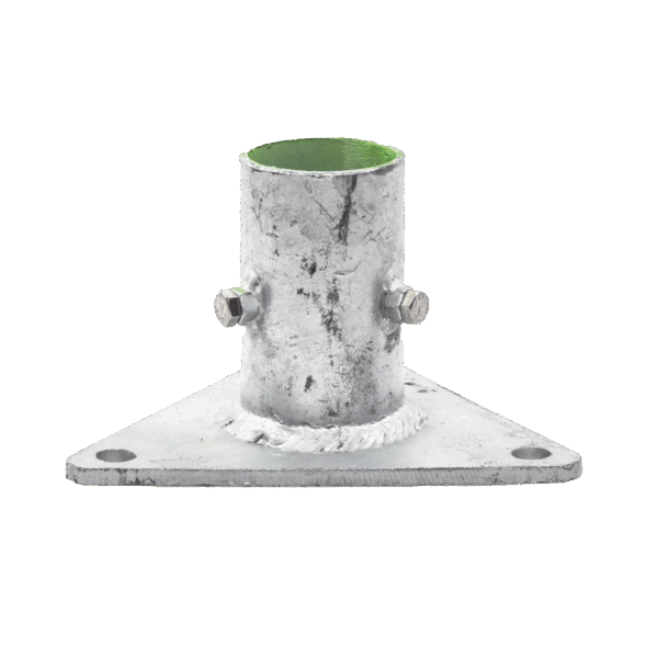 Base Triangular para Mástil de 1" a 2" con Opresores. Galvanizado por Inmersión en Caliente.