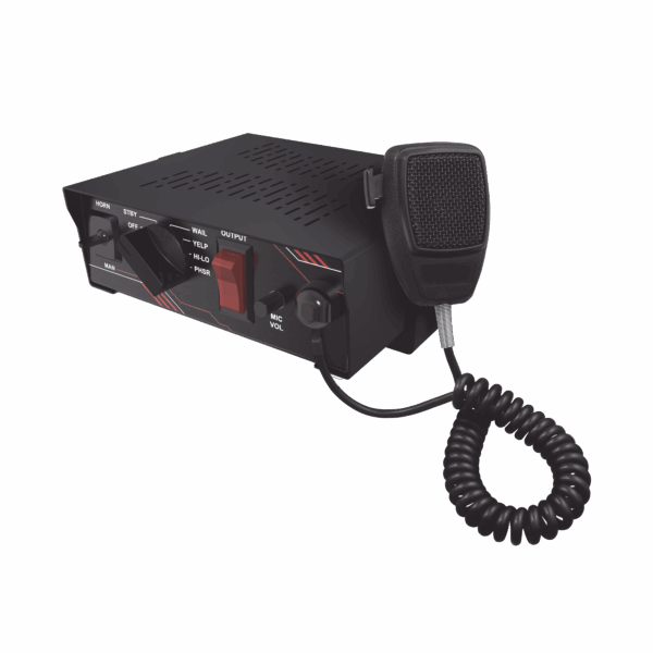 Sirena Vehicular de 100W de Potencia, Con Switch Giratorio de 6 posiciones y Micrófono Integrado de Uso Rudo