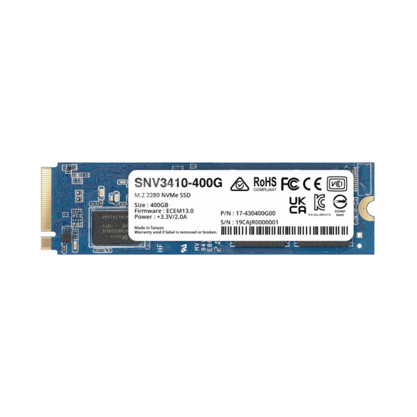 SSD 400GB NVMe M.2 2280, diseñada para Synology NAS con ranuras M.2 integradas