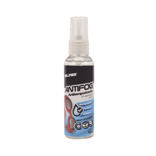 Antiempañante, ideal para eliminar problemas de empañamiento en googlees, mascaras, cascos, lentes, bote 60 ml