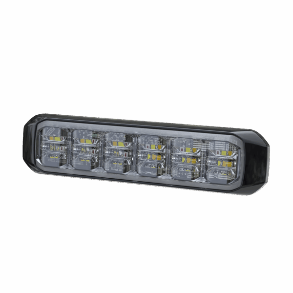 Luz Auxiliar de 18 LED, SAE, Tricolor, Bisel Negro, Rojo/Blanco/Ambar, Lente Transparente