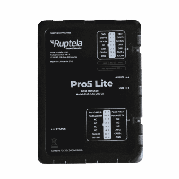 Tracker GPS Pro5 Lite / LTE CAT1 bis (4G), GSM (2G) / Lectura de Datos CAN / Monitoreo de Audio, Temperatura y Combustible / Pequeño con Nano SIM / Conectividad BLE / Protección Avanzada