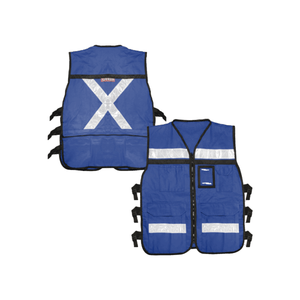 Chaleco Reflejante con 6 Bolsas Externas / 6 Broches ajustables / Talla Grande.