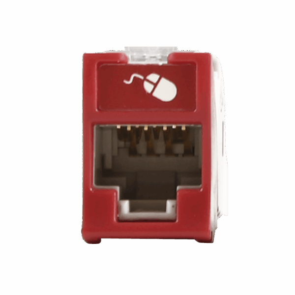 Jack UltraMAX Cat6, UTP, Montaje híbrido en Placa de Pared (Plano y Angulado), Color Rojo, Punch Down