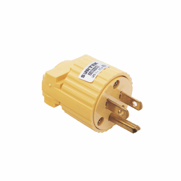 Clavija con Abrazadera Plástica Aterrizada  / 127 V CA 15 A Max.  / Fabricada en Plastico ABS.