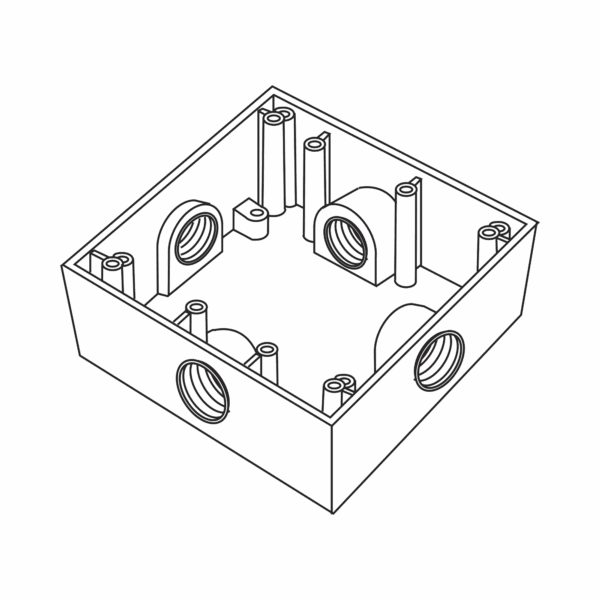 Caja Cuadrada de 3/4" (19.05 mm) a Prueba de Intemperie/ Cuenta con 4 bocas.