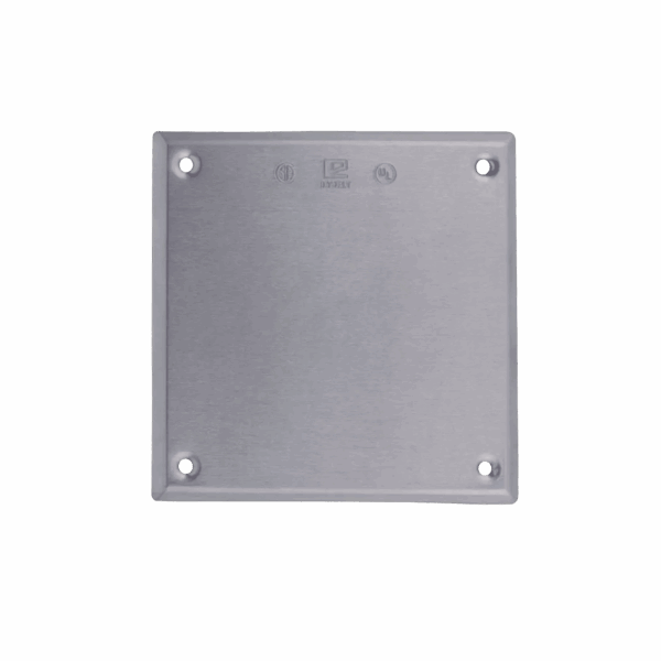 Tapa cuadrada ciega de aluminio para caja cuadrada.