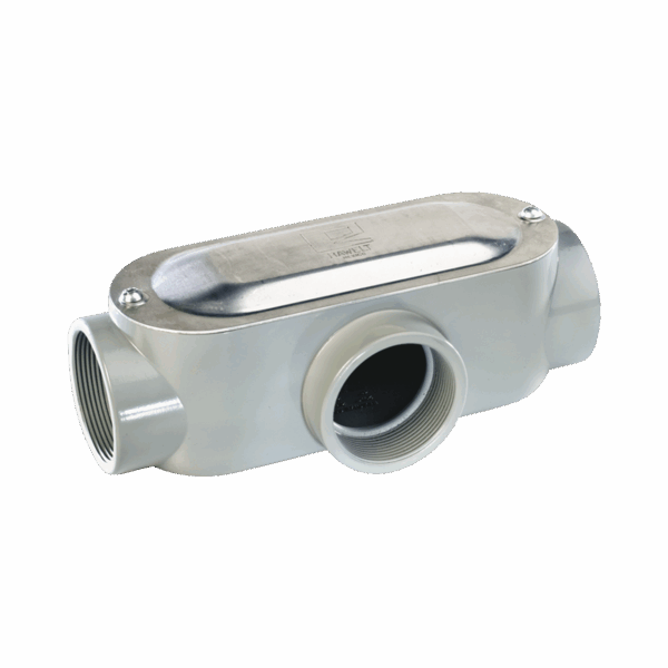 Caja oval roscada tipo T de 1 1/4" (31.8 mm) incluye tapa y tornillos.
