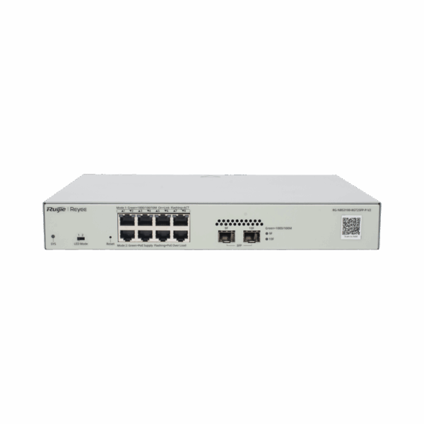 Switch Administrable PoE Capa 2 con 8 puertos Gigabit PoE 802.3af/at + 2 SFP para fibra 1Gb, gestión gratuita desde la nube, 125w