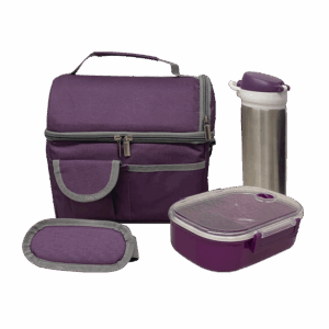 SET DE 2 LONCHERA DE 9 PULG. INCLUYE UN CILINDRO DE ACERO INOXIDABLE, UN RECIPIENTE DE PLÁSTICO PARA ALIMENTOS