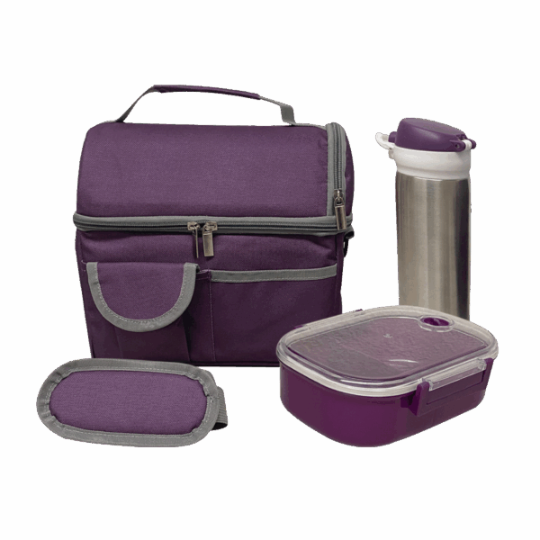 SET DE 2 LONCHERA DE 9 PULG. INCLUYE UN CILINDRO DE ACERO INOXIDABLE, UN RECIPIENTE DE PLÁSTICO PARA ALIMENTOS