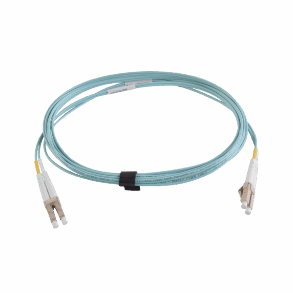 Jumper de Fibra Óptica Multimodo 50/125 XGLO OM4, LC-LC Duplex, OFNR, Color Aqua, 1 Metro