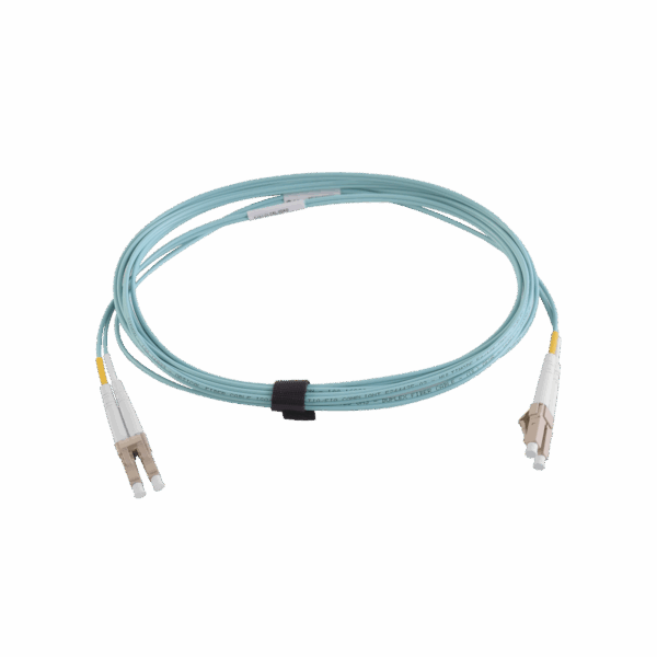 Jumper de Fibra Óptica Multimodo 50/125 XGLO OM3, LC-LC Duplex, OFNR, Color Aqua, 5 Metros