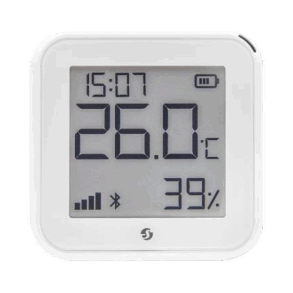 Pantalla Sensor de temperatura y humedad, inteligente e inalámbrico, integrable a la App de Shelly.