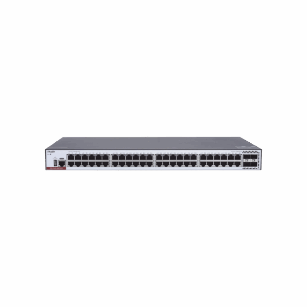 Switch Administrable Capa 3 con 48 puertos Gigabit + 4 SFP+ para fibra 10Gb, gestión gratuita desde la nube.