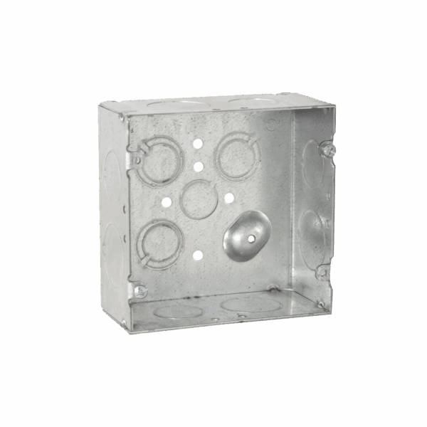 Caja Cuadrada 4 11/16" x 4 11/16"/ Profundidad 2- 1/8"/ 4 Entradas 1", 4 Entradas 3/4", 1 Entrada 1/2" y 3 TKO (1/2"-3/4").