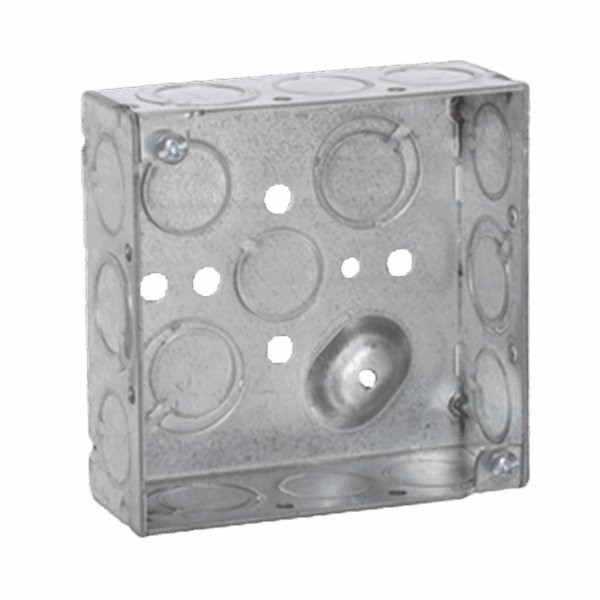 Caja Cuadrada 4 x 4"/Profundidad 1- 1/2"/ 10 Entradas de 1/2" y 6 TKO (1/2"-3/4").