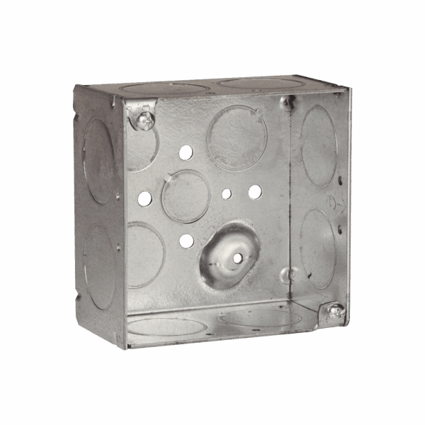 Caja Cuadrada Galvanizada de 4" x 4"/ Profundidad de 2 1/8" /8 Entradas 1", 3 Entradas 1/2" y  2 Entradas 3/4"/ Soldada.