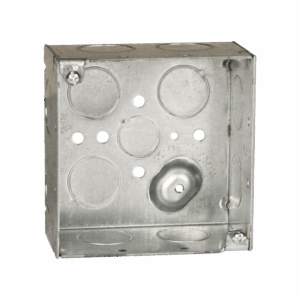 Caja Cuadrada Galvanizada  de 4 x 4″ / Profundidad 2 1/8 / 11 Entradas de 3/4″ y 1 de 1/2″.