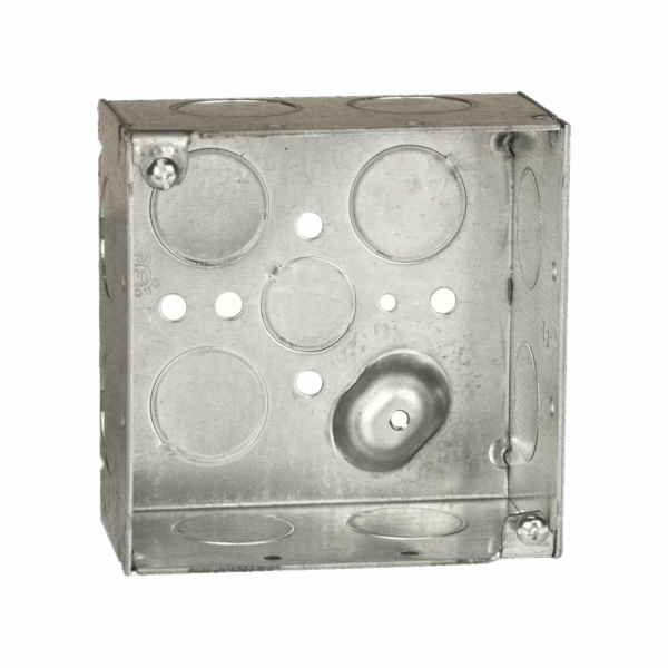 Caja Cuadrada Galvanizada  de 4 x 4" / Profundidad 2 1/8 / 11 Entradas de 3/4" y 1 de 1/2".
