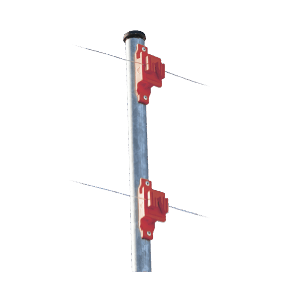 Aislador de Paso color Rojo reforzado para cercos eléctricos, resistente al clima extremoso