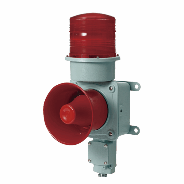 Combinación de baliza LED color roja con sirena electrónica para aplicaciones de la industria pesada  máx.114 dB a 24 VCD