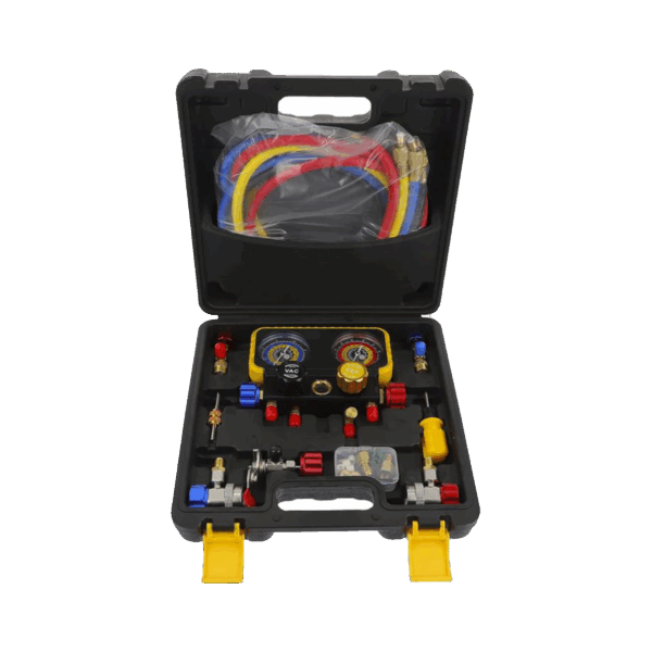 Manómetro de 4 vías con Accesorios para Gas refrigerante  R410A/ R32/ R134A/R22