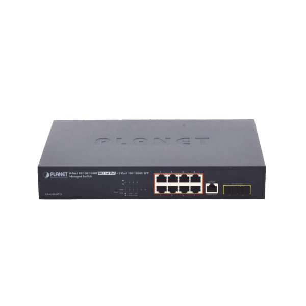 Switch Administrable Capa 2 de 8 Puertos PoE 802.3af/at Gigabit 140 W Max, 2 Puertos SFP, Modo Extendido Hasta 250 m.