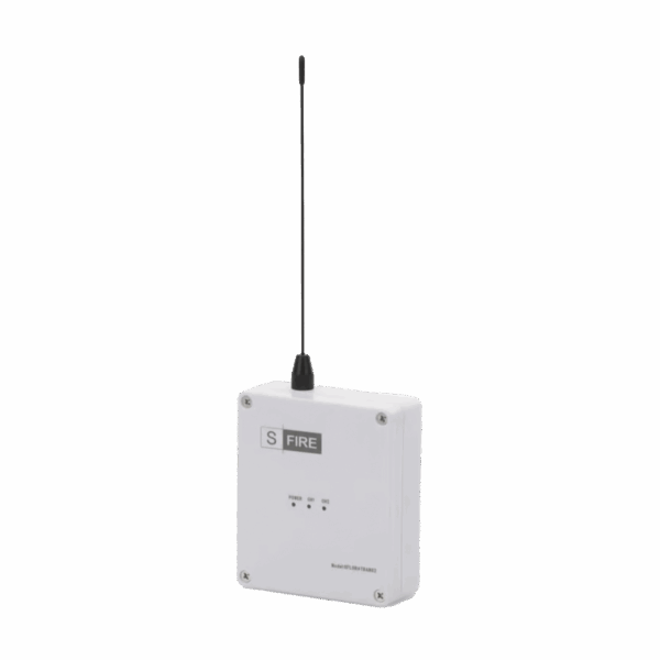 Transmisor inalámbrico / Alimentado a 12Vcc / Entrada de 2 contactos secos NA / Distancia máxima de transmisión 2500 metros (Linea de vista)
