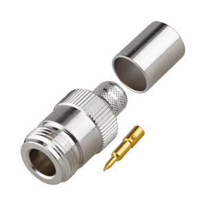 Conector N Hembra Inverso de Anillo Plegable para Cables 9913, RG-8/U, LMR-400, Grupo I, Níquel/ Oro/ Teflón.