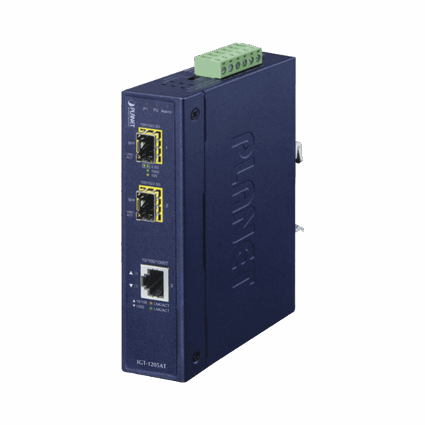 Convertidor de Medios Industrial de 1 Puerto Ethernet 10/100/1000 Base-T a 2 Puertos SFP 100/1000/2500 Base-X