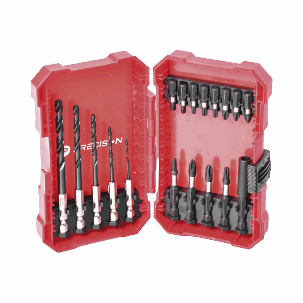 Juego de 18 Puntas y Brocas para Taladro, con Entrada Hexagonal de 1/4", Incluye Estuche.