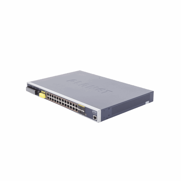 Switch PoE Industrial Capa 3, Con 24 Puertos PoE Gigabit  802.3af/at, 4 Puertos SFP Compartidos 100 / 1000X, Soporta temperaturas extremas de -40 ~ 75°C