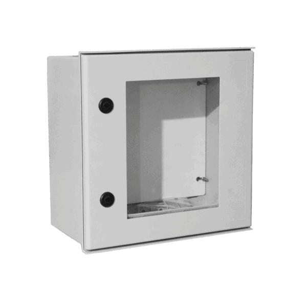 Gabinete de Poliéster IP65 Puerta Transparente, Uso en Intemperie (400 x 400 x 200 mm) con Placa Trasera Interior de Plástico (Incluye Chapa y Llave).