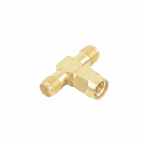Adaptador en T, de Conector SMA Macho a Doble SMA Hembras, Oro/ Oro/ Teflón.