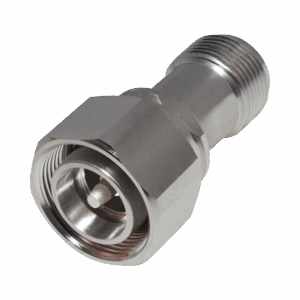 Adaptador en Línea de Conector 4.3-10 Macho a N Hembra, Bronce Blanco/ Plata/ Teflón.