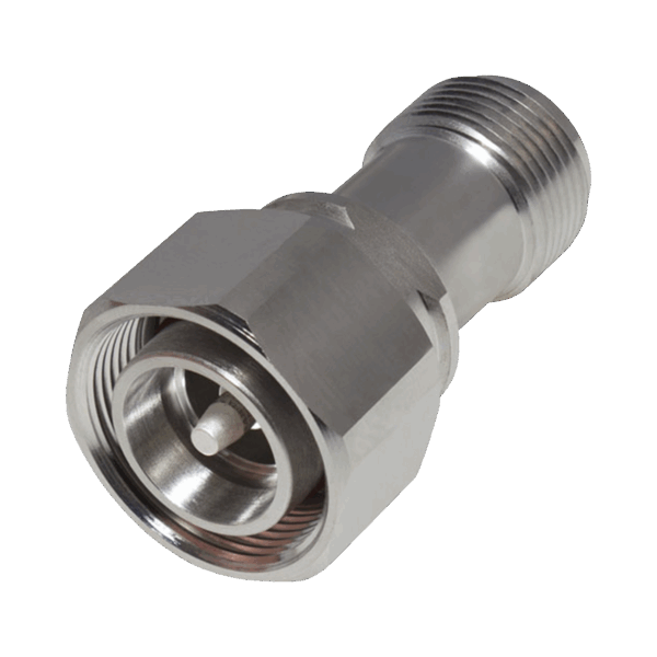 Adaptador en Línea de Conector 4.3-10 Macho a N Hembra, Bronce Blanco/ Plata/ Teflón.