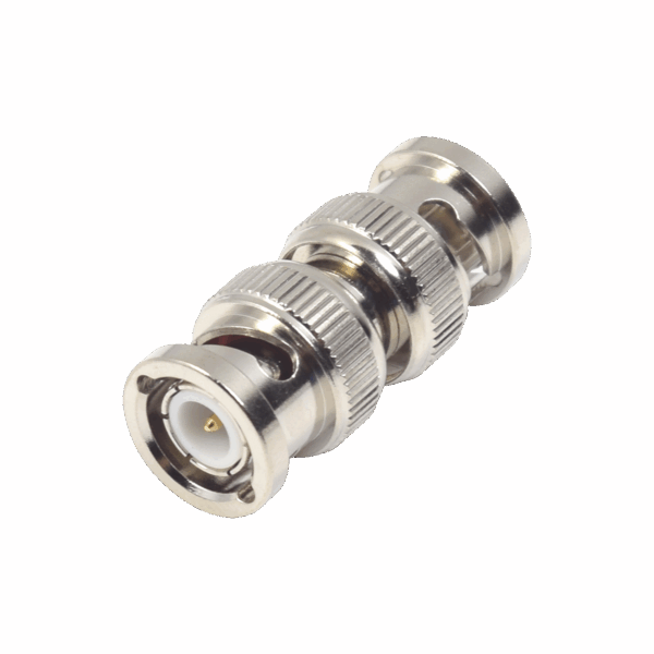 Adaptador tipo Barril para 75 Ohm, de Conector BNC Macho a BNC Macho, Niquel/ Oro/ Teflón.