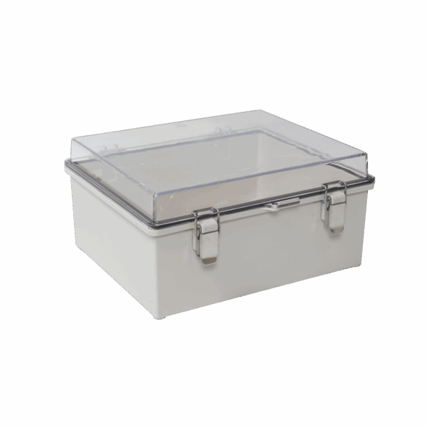 Gabinete Plástico ABS, Puerta Transparente, Uso en Intemperie IP66 (190 x 290 x 140 mm) cierre por Broche Inoxidable y Permite Cerrado con Candado y Llave (Perno 5mm) No Incluido
