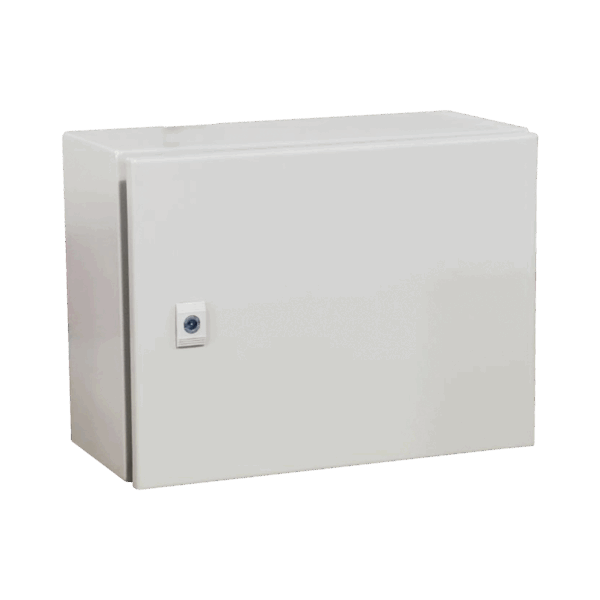 Gabinete de Acero IP66 Uso en Intemperie (400 x 300 x 300 mm) con Placa Trasera Interior Metálica y Compuerta Inferior Atornillable (Incluye Chapa y Llave T). Ideal para Centros de Carga y Tableros de Control.