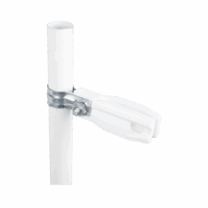 Aislador de paso o esquina de color BLANCO con abrazadera incluida de 1 Pulgada para uso en poste cerco eléctrico