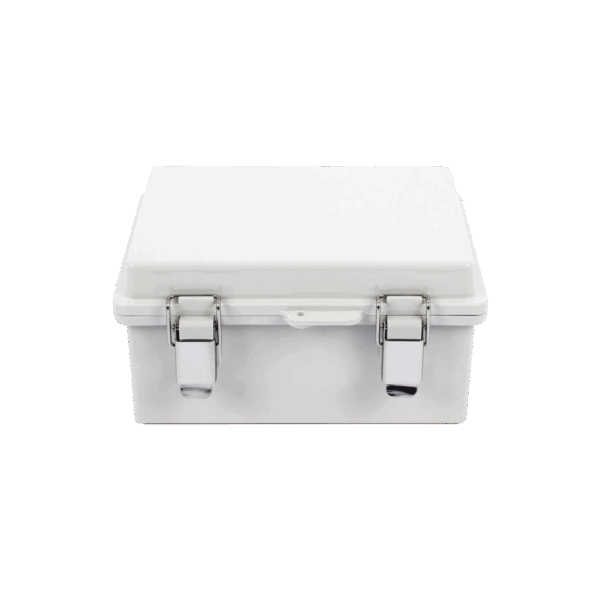Gabinete de Plástico ABS, Uso en Intemperie IP66 (170 x 220 x 110 mm) Cierre por broche Inoxidable y Permite Cerrado con Candado y Llave (Perno 5mm) No Incluido