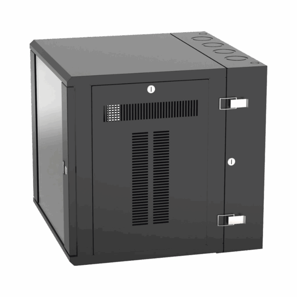 Gabinete PanZone de Montaje en Pared, de 19in, Puerta con Ventana de Seguridad, 12 UR, 635mm de Profundidad, Color Negro