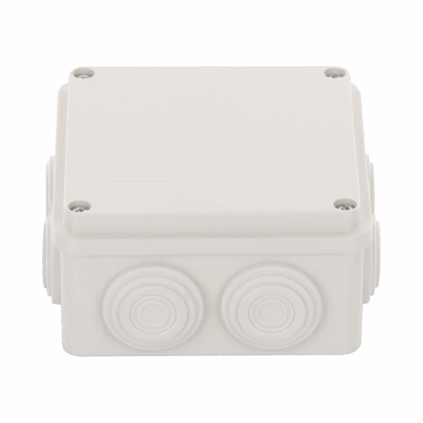 Caja Derivación-Conexión de Plástico (100 X 100 X 54 mm) con 7 Glándulas de Goma. Para Instalaciones Comerciales, Residenciales e Industriales. Incluye Tornillería para su Tapa.