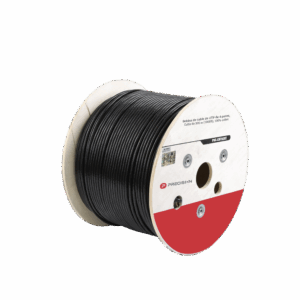 Bobina de cable de UTP de 4 pares Cat5e de 305 m (1000 ft), 100% Cobre, LDPE Resistente a rayos UV Relleno de Gel, Color Negro, 24 AWG, Uso en Exterior,  Para Aplicaciones de Voz, Datos y Video
