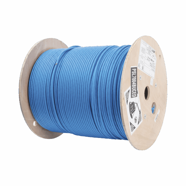 Bobina de Cable Blindado S/FTP de 4 pares, Cat7, Inmune a Ruido e Interferencias, LSZH (Bajo humo, Cero Halógenos), Color Azul, Bobina de 500 m