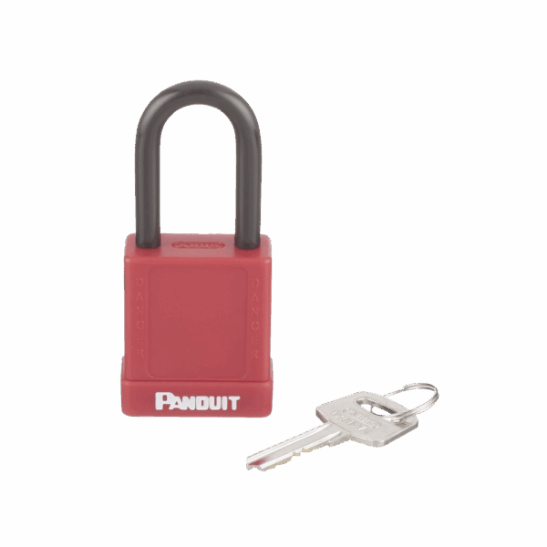 Candado de Bloqueo LOTO de Seguridad Dieléctrico, Con Llave Única, Diámetro de 6.5 mm, Color Rojo