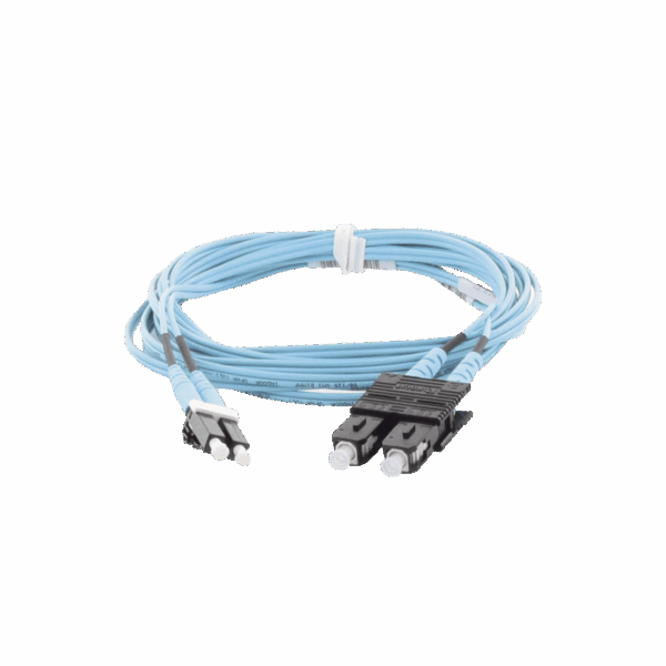 Jumper de Fibra Optica Multimodo 50/125 OM3, LC-SC Duplex, OFNR (Riser), Color Aqua, 10 Metros