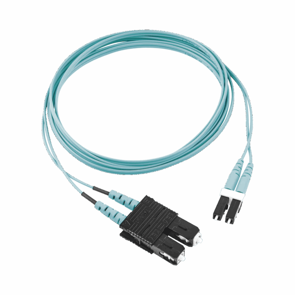 Jumper de Fibra Optica Multimodo 50/125 OM3, LC-SC Duplex, OFNR (Riser), Color Aqua, 2 Metros