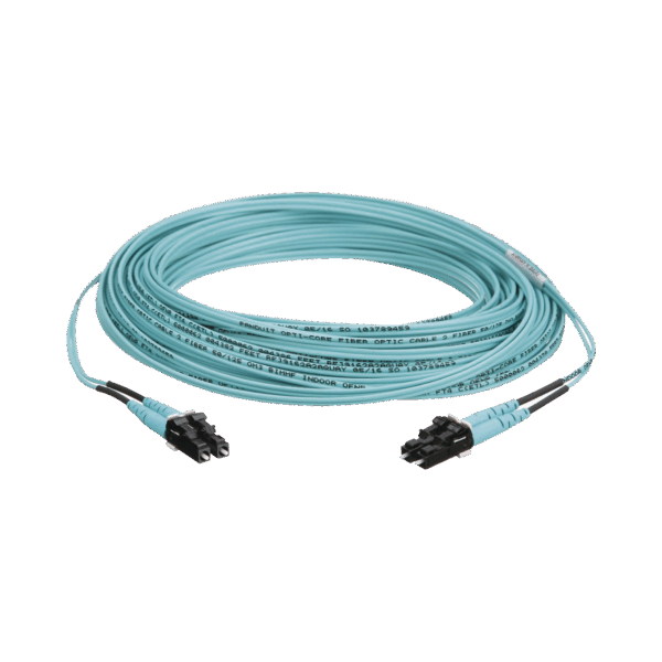 Jumper de Fibra Optica Multimodo 50/125 OM3, LC-LC Duplex, OFNR (Riser), Color Aqua, 10 Metros